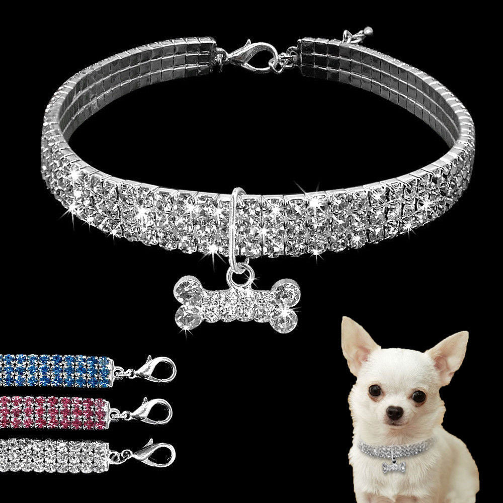 Crystal Bling Rhinestone Dog Collar for Small Medium Dogs Cats