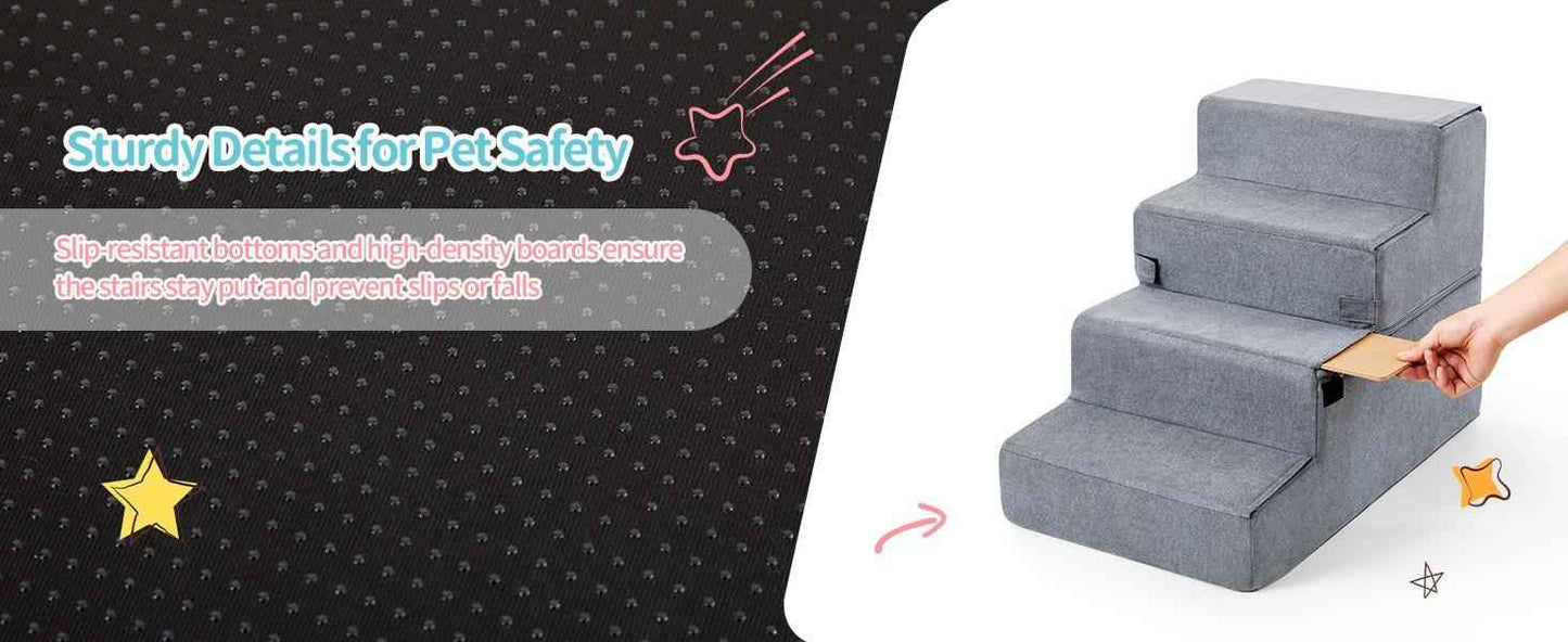 Dog Steps for High Beds - 4-Step Foam Pet Stairs - Purrfect Pet Haven