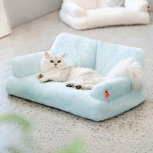 MEWOOFUN Plush Cat Bed For Indoor Cats - Washable 26x19x13 Inch Pet Couch With Non-Slip Bottom, Fluffy Small Dog Bed For Puppies & Kittens, Blue