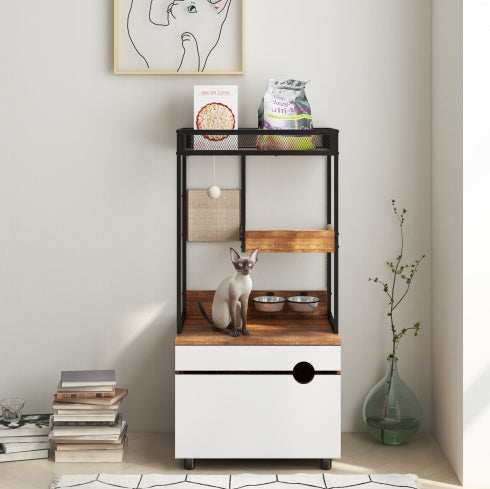 Front Access Cat Litter Box Enclosure with Cat Tree Tower - Purrfect Pet Haven