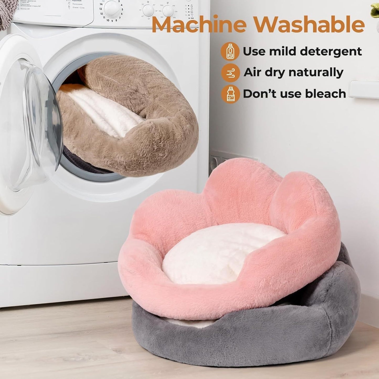 Cozy Khaki Flower Pet Bed - Washable