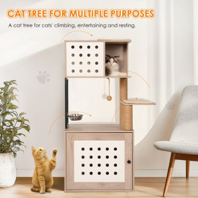 Wefulfil cat tree litter box with climbing, resting spaces and a cozy hideout for cats