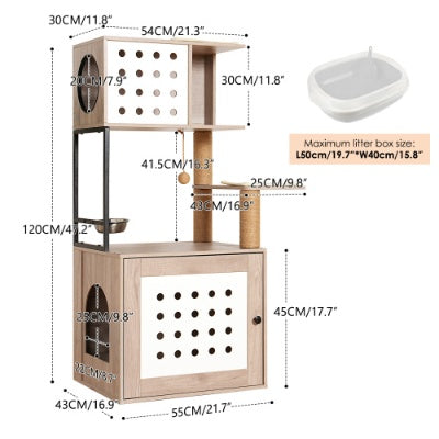 Wefulfil cat tree litter box with multi-level wooden structure and scratching posts