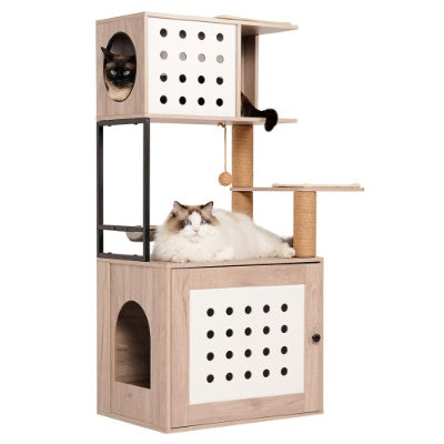 Wefulfil cat tree litter box with multi-level design and cozy hideouts for cats