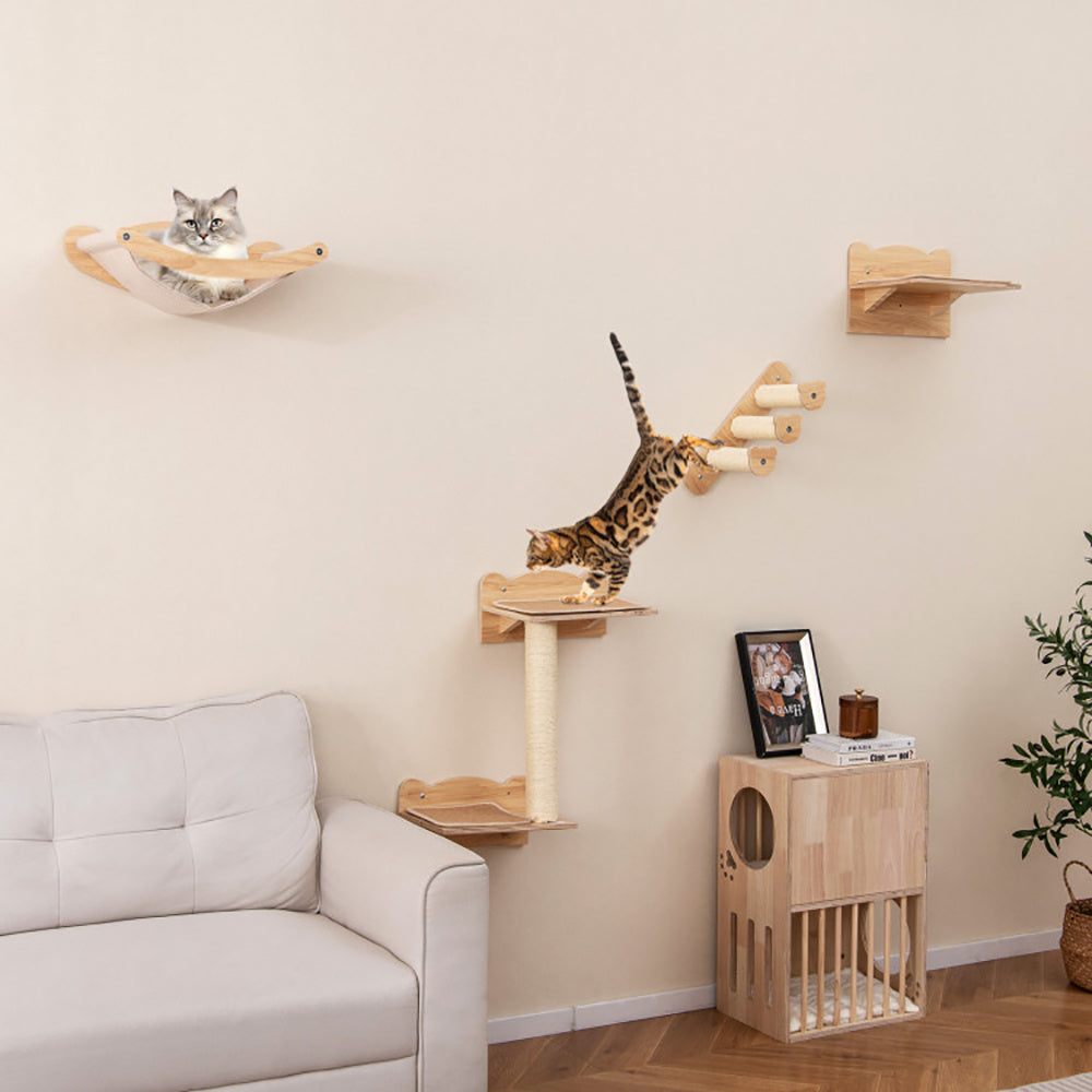 Wefulfil Cat Wall Furniture set with climbing shelves, hammock, and wooden cat condo for playful cats