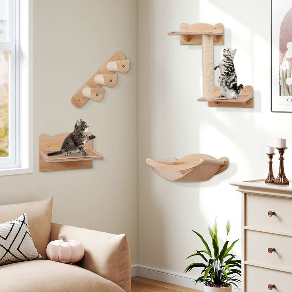 Wefulfil cat wall furniture set with climbing columns and resting platforms in a cozy living room
