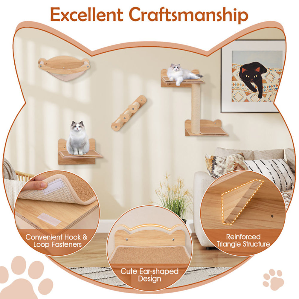 Wefulfil Cat Wall Furniture with ear-shaped design, hook and loop fasteners, and reinforced triangle structure