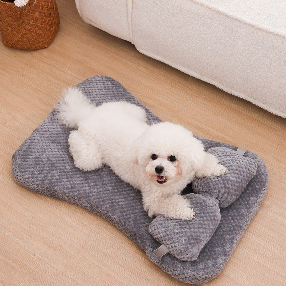 Soft Plush Calming Cushion Pet Bed Mat with Pillow - Fits Dogs Cats