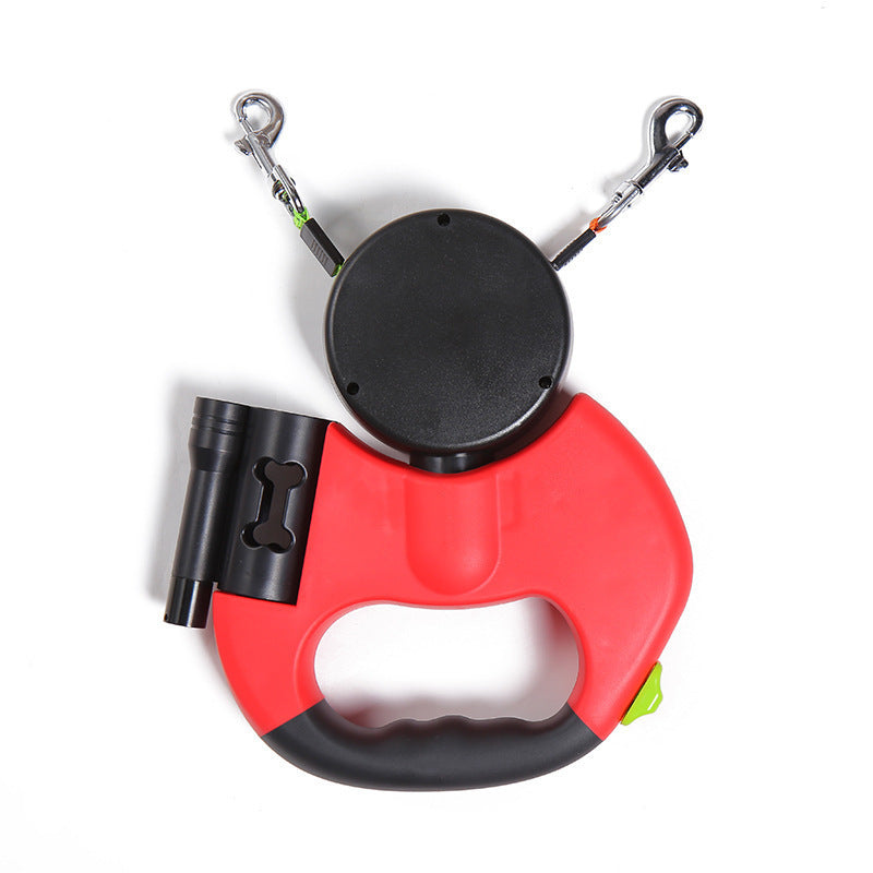 Reflective Swivel Dual Pet Retractable Dog Leash For Small Dogs with Light and Bag Holder