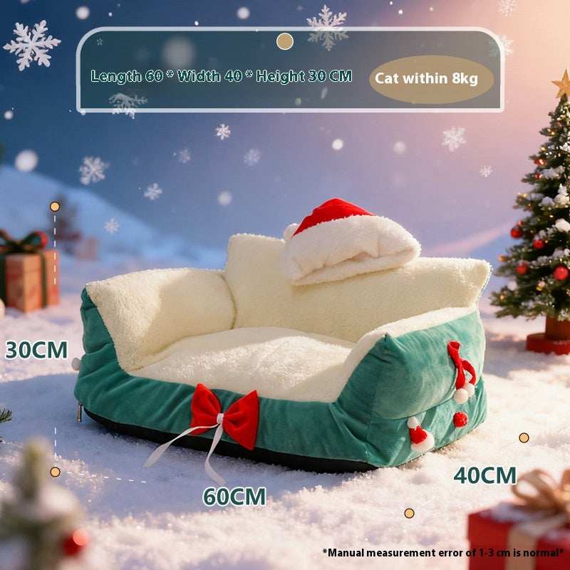 Christmas Cat Bed for Winter Warmth - Cozy Bolster Pet Nest - Purrfect Pet Haven