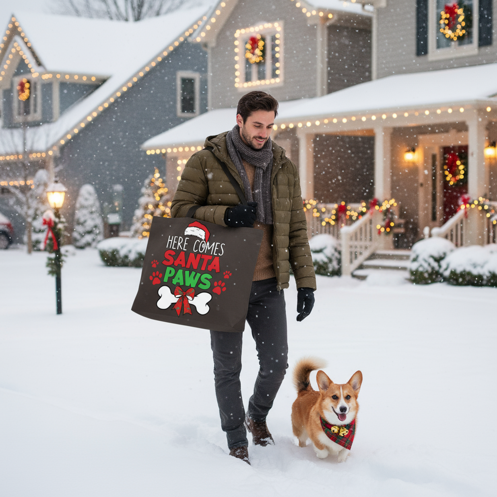 Charcoal Santa Paws Tote Christmas Lifestyle