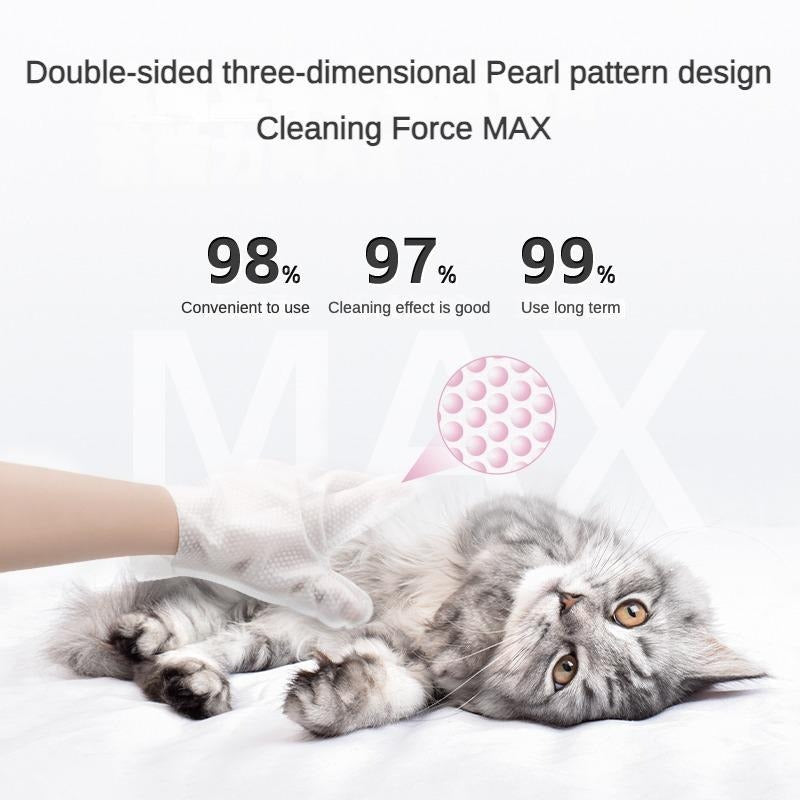 Wefulfil Coconut Oil Grooming Wipes used on relaxed gray cat with pearl pattern cleaning design