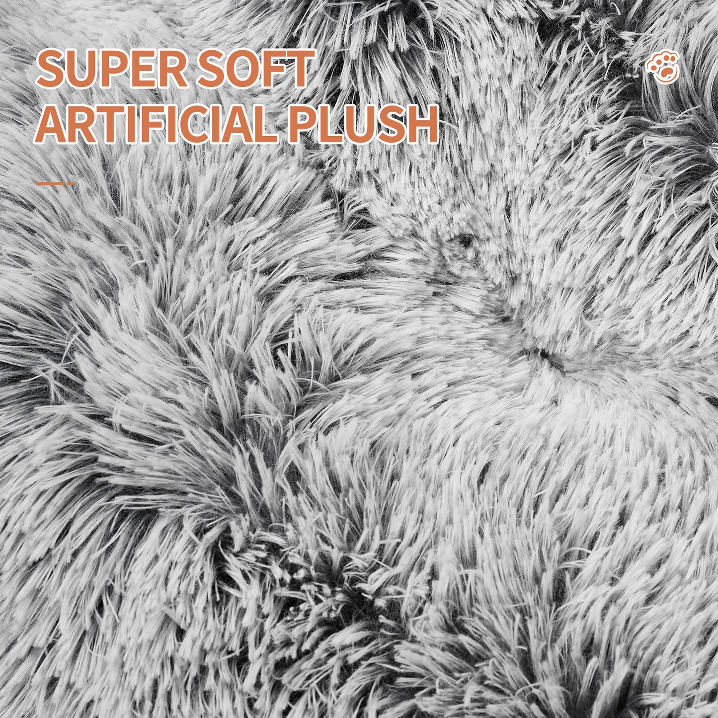 Wefulfil Gray Pet Bed close up of super soft artificial plush long pile fur showing fluffy cozy texture