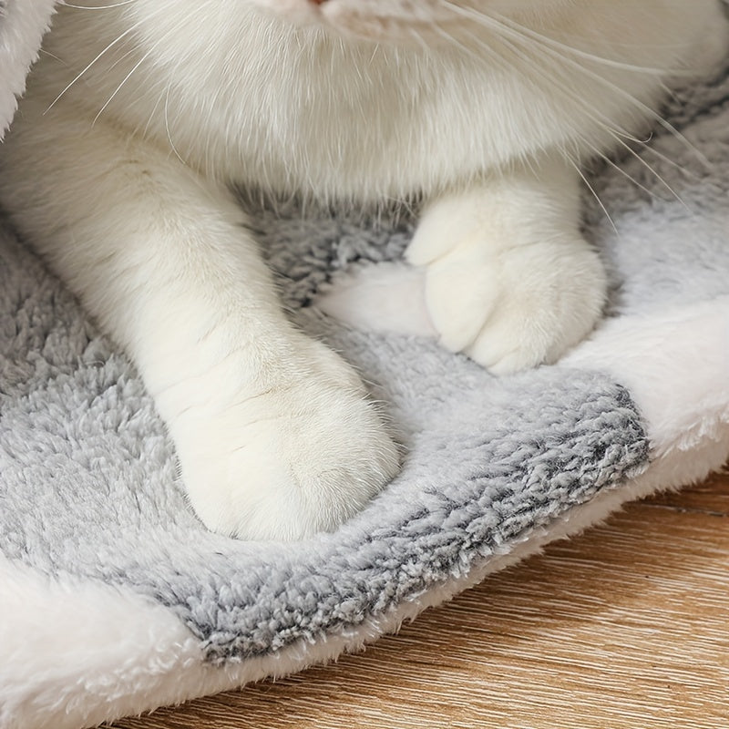 Wefulfil self-warming cat bed mat plush grey with white trim white cat paws resting on it