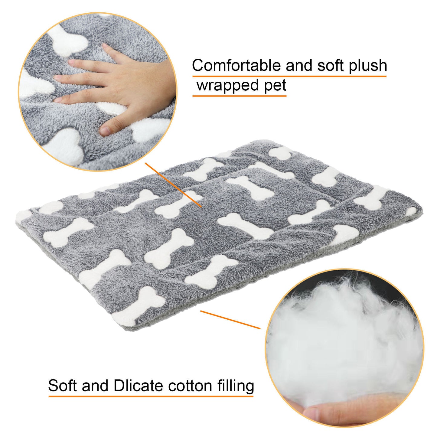 Wefulfil gray plush self-warming cat bed mat with white bone pattern and soft cotton filling