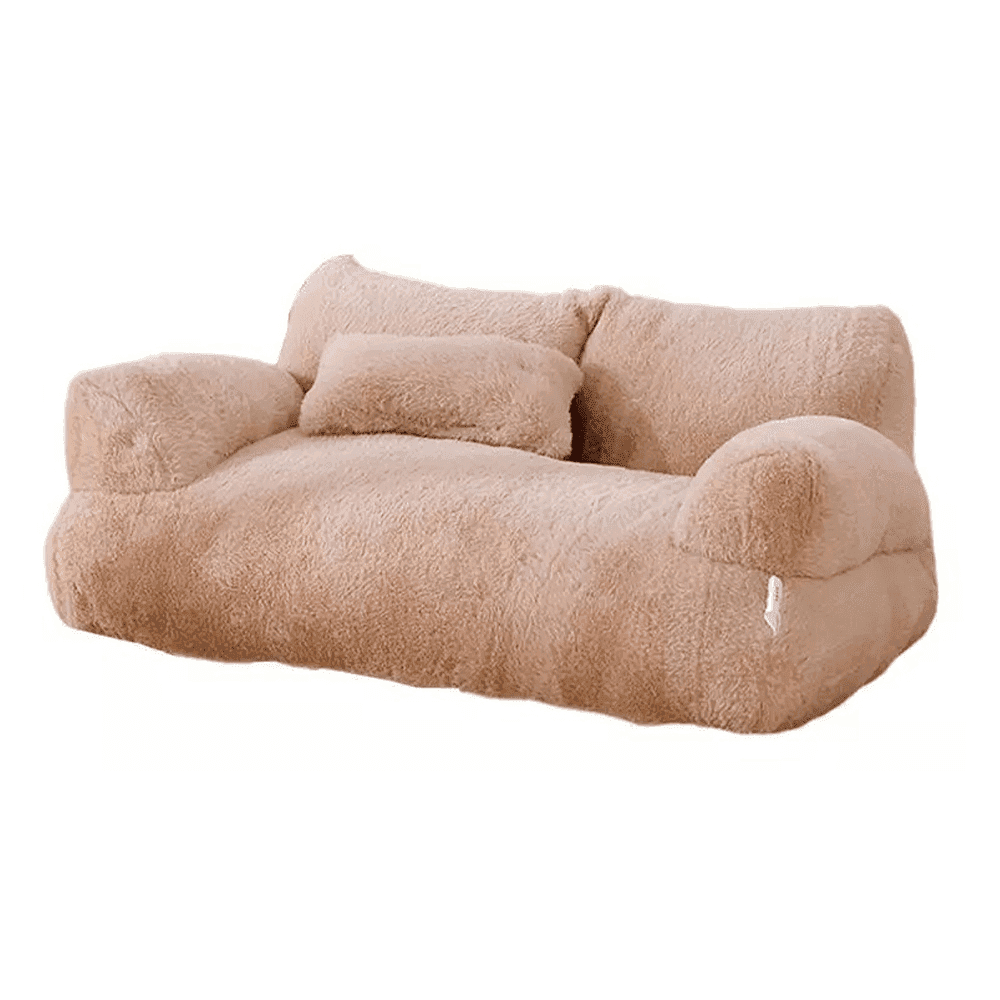Purrfect Pet Haven plush beige sofa Bed for Cats and Small Dogs with bolster arms and removable pillow
