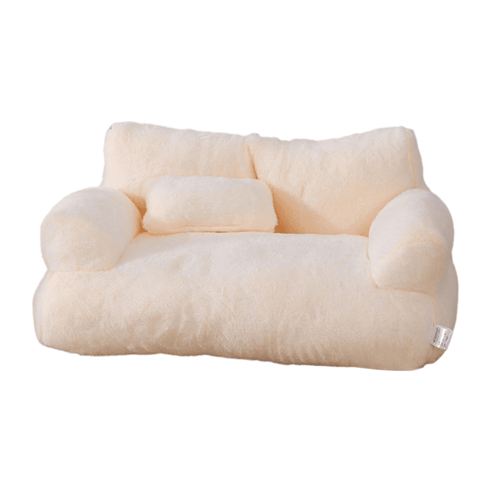 Purrfect Pet Haven plush cream sofa Bed for Cats and Small Dogs with bolstered arms and small pillow