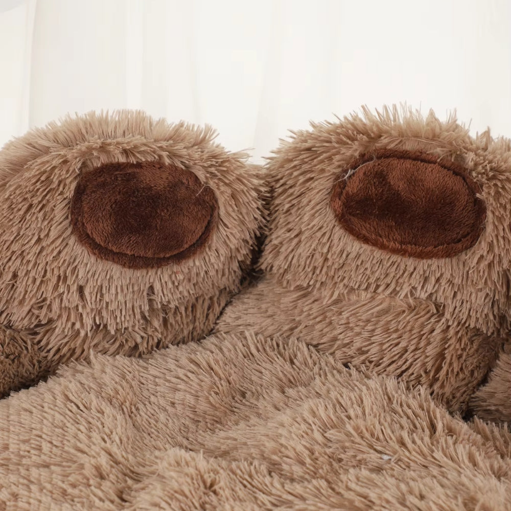 Purrfect Pet Haven paw-shaped pet bed plush brown faux fur with raised paw pads for cats and small dogs