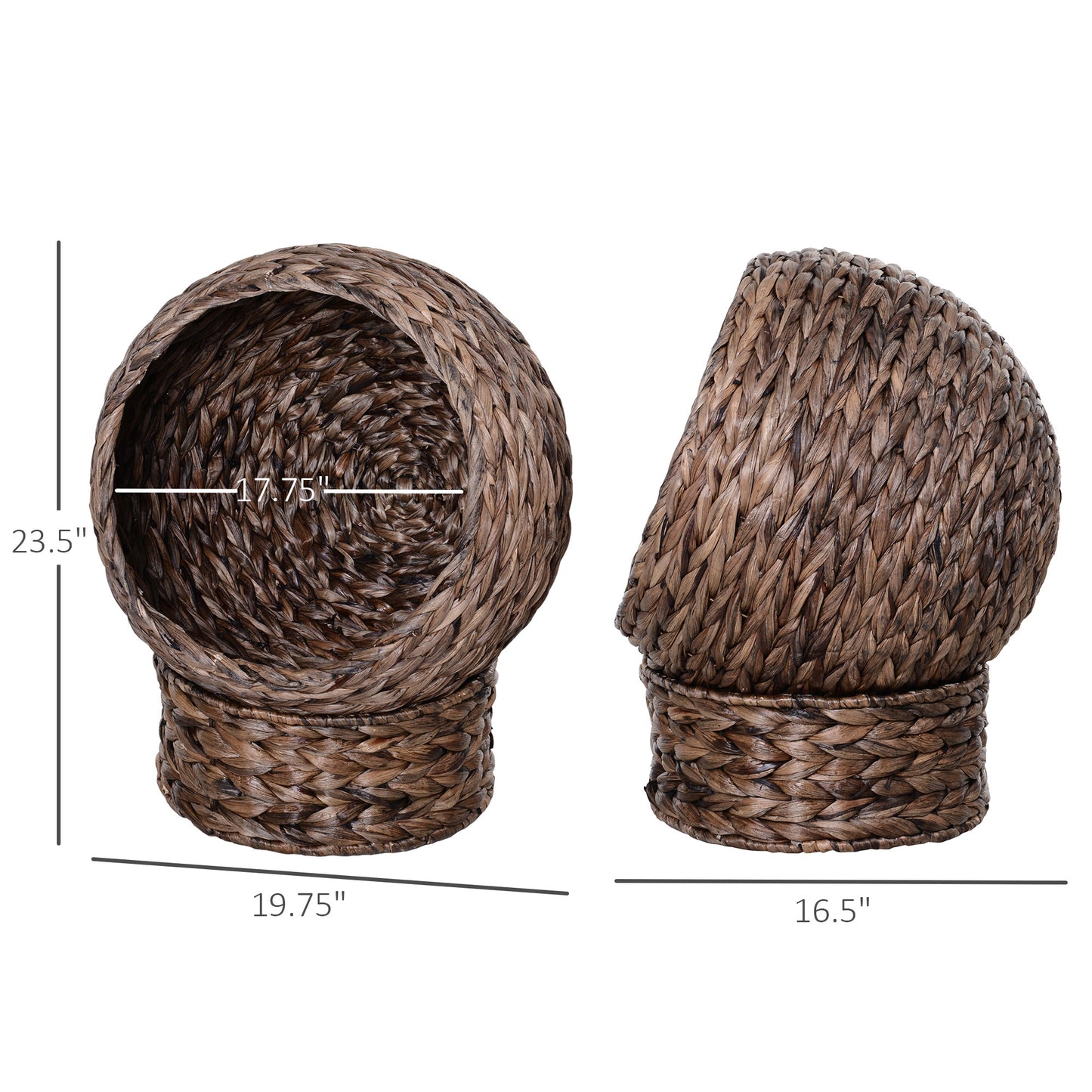Wefulfil Cozy Wicker Pet Bed Dome in brown natural wicker material with measured dimensions