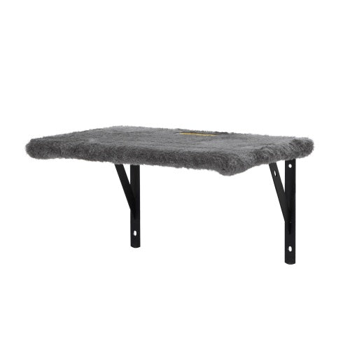 Wefulfil wall mounted cat tree gray faux fur shelf with black steel brackets for cat perching and resting