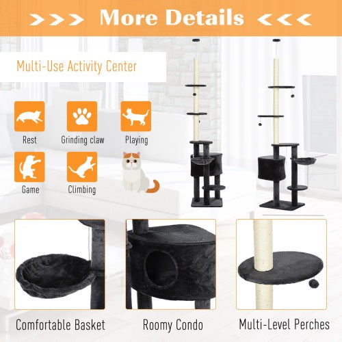 Wefulfil adjustable floor to ceiling cat tree with multi level perches comfortable basket and roomy condo