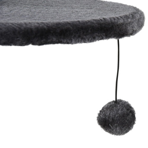 Wefulfil adjustable floor to ceiling cat tree gray plush round platform with hanging pom pom toy