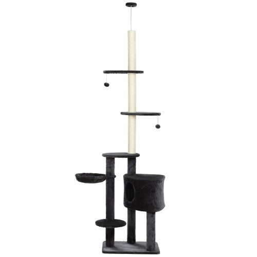Wefulfil adjustable floor to ceiling cat tree with sisal pole condo hammock and three platforms in black
