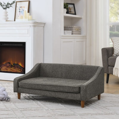 Wefulfil Dog Sofa Bed in gray tweed fabric with bolstered sides and wooden legs for small dogs