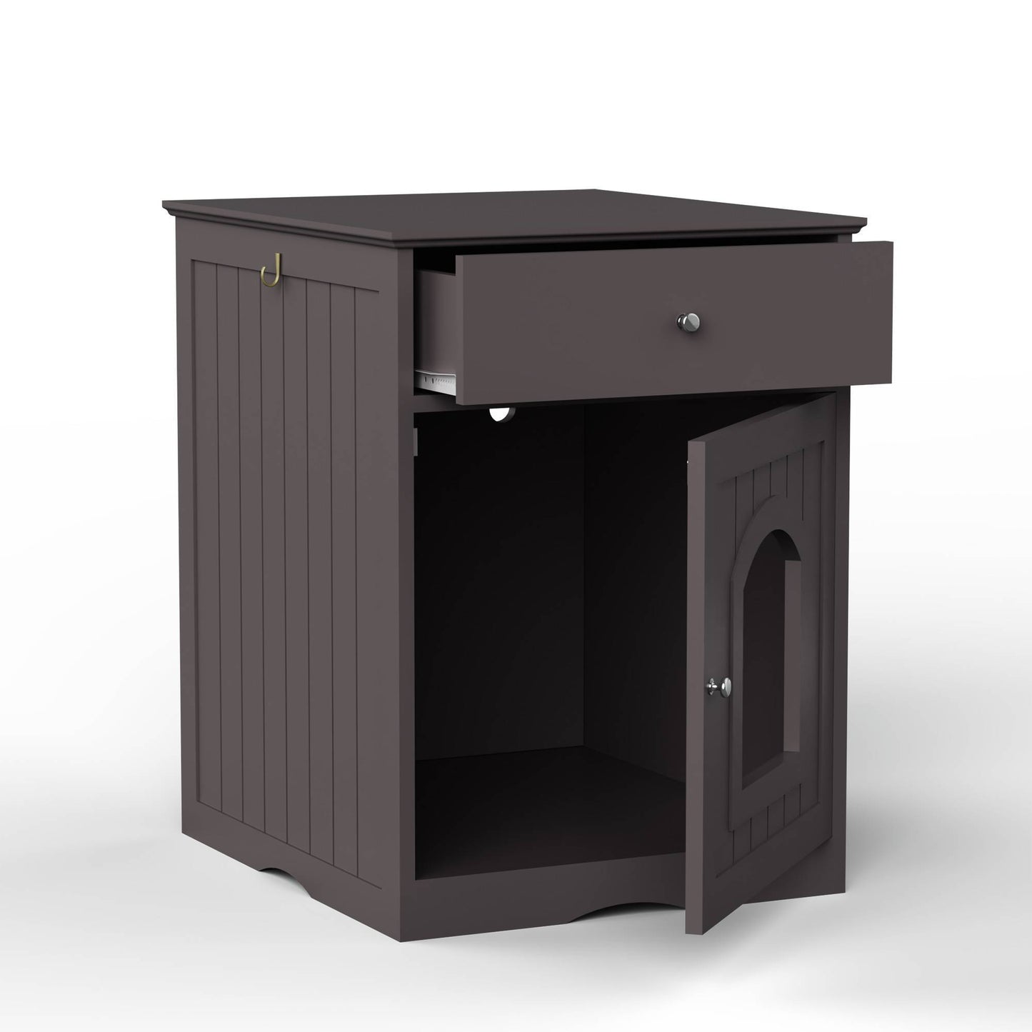 Wefulfil wooden cat litter box enclosure dark brown cabinet with front arched door and top storage drawer