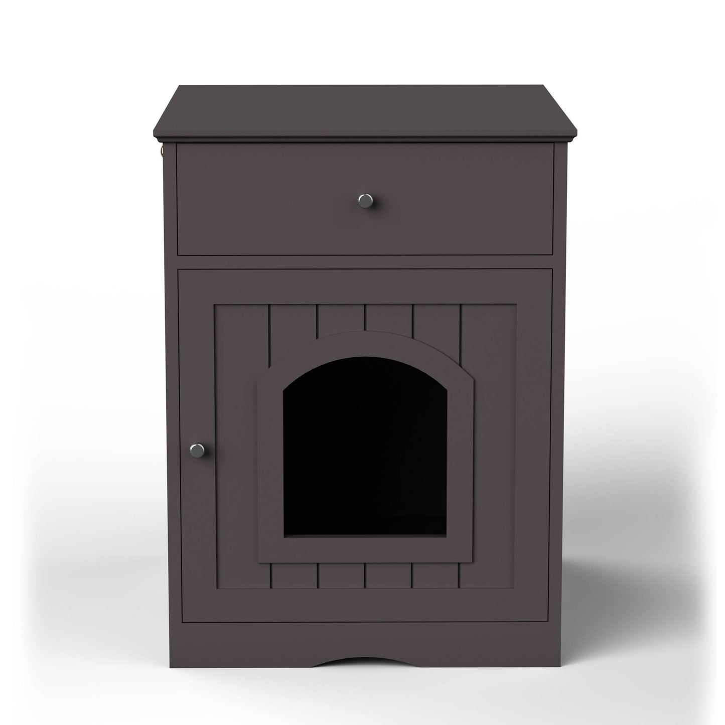 Wefulfil wooden cat litter box enclosure dark brown nightstand style cabinet with arched front door and top drawer