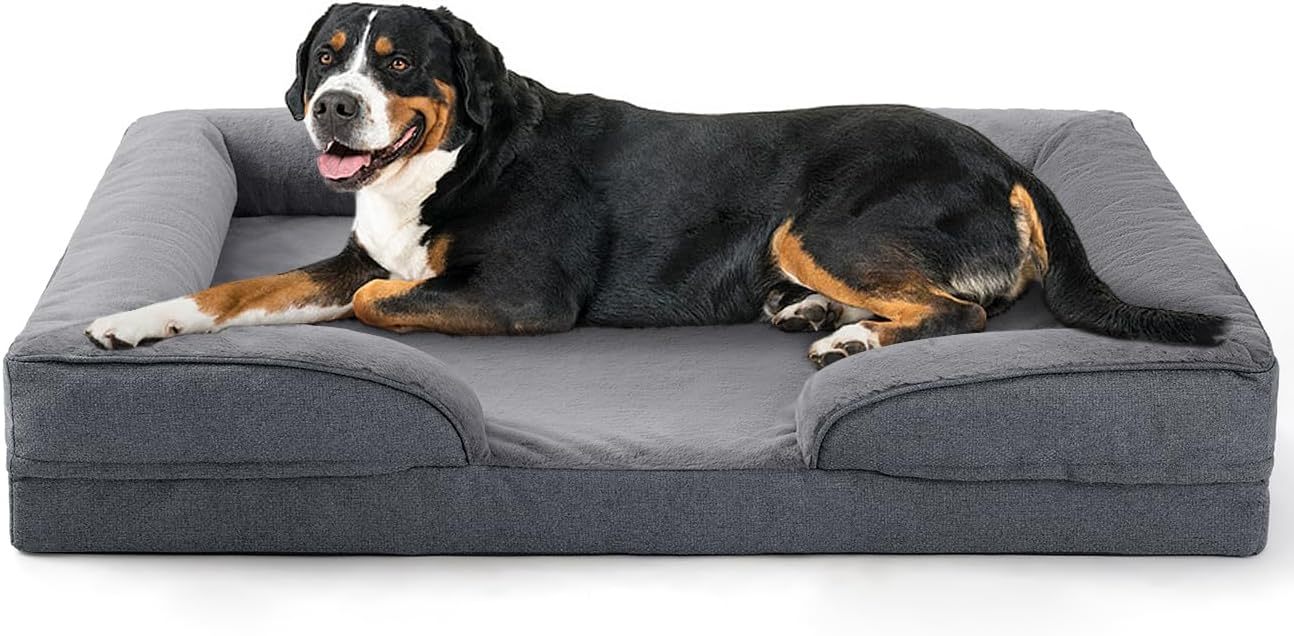 Wefulfil Foam Dog Sofa Mattress gray bolstered pet bed with raised sides and supportive foam core