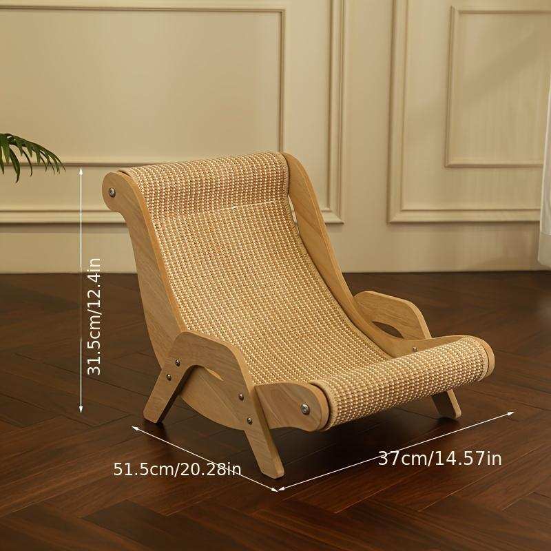 Wefulfil Curved Wooden Pet Lounge Chair with woven seat and natural wood frame on hardwood floor