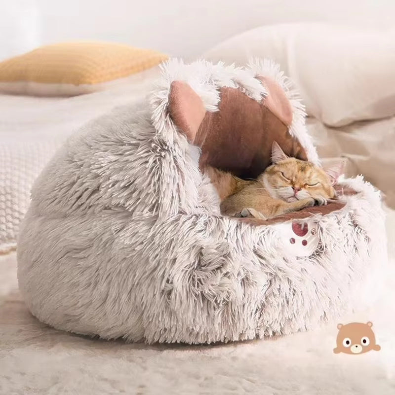 Winter Plush Cat Bed - Round Warm Nest