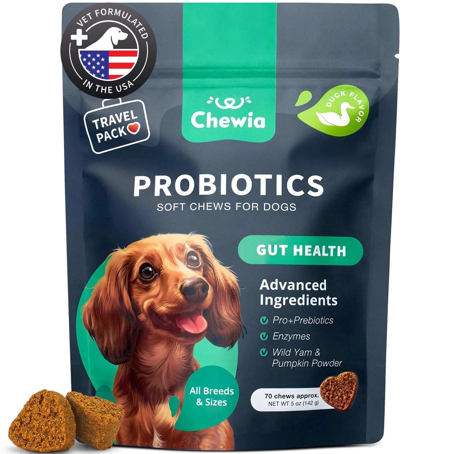 70 Probiotic Chews Support Gut Health, Yeast Balance, Itchy Skin and Allergies For Dogs