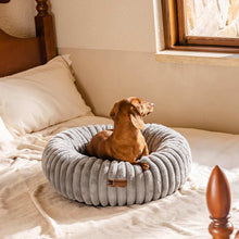 Fluffy Grey Round Pet Bed - Calming