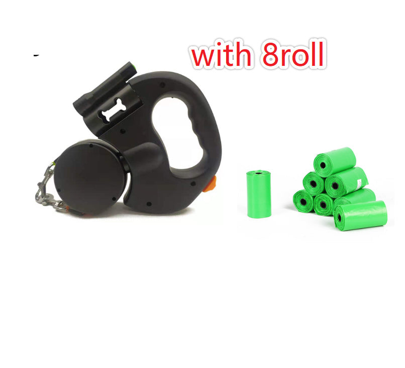 Reflective Swivel Dual Pet Retractable Dog Leash For Small Dogs with Light and Bag Holder
