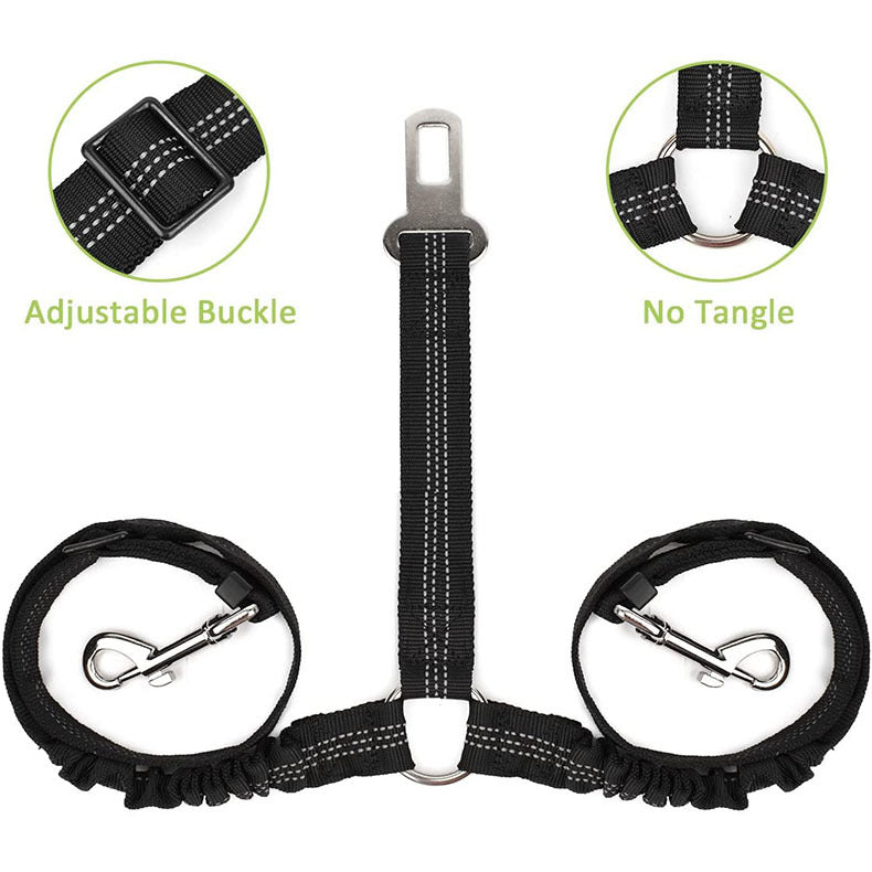 Double-ended Traction Rope Pet Car Seat Belt - Secure Two Pets