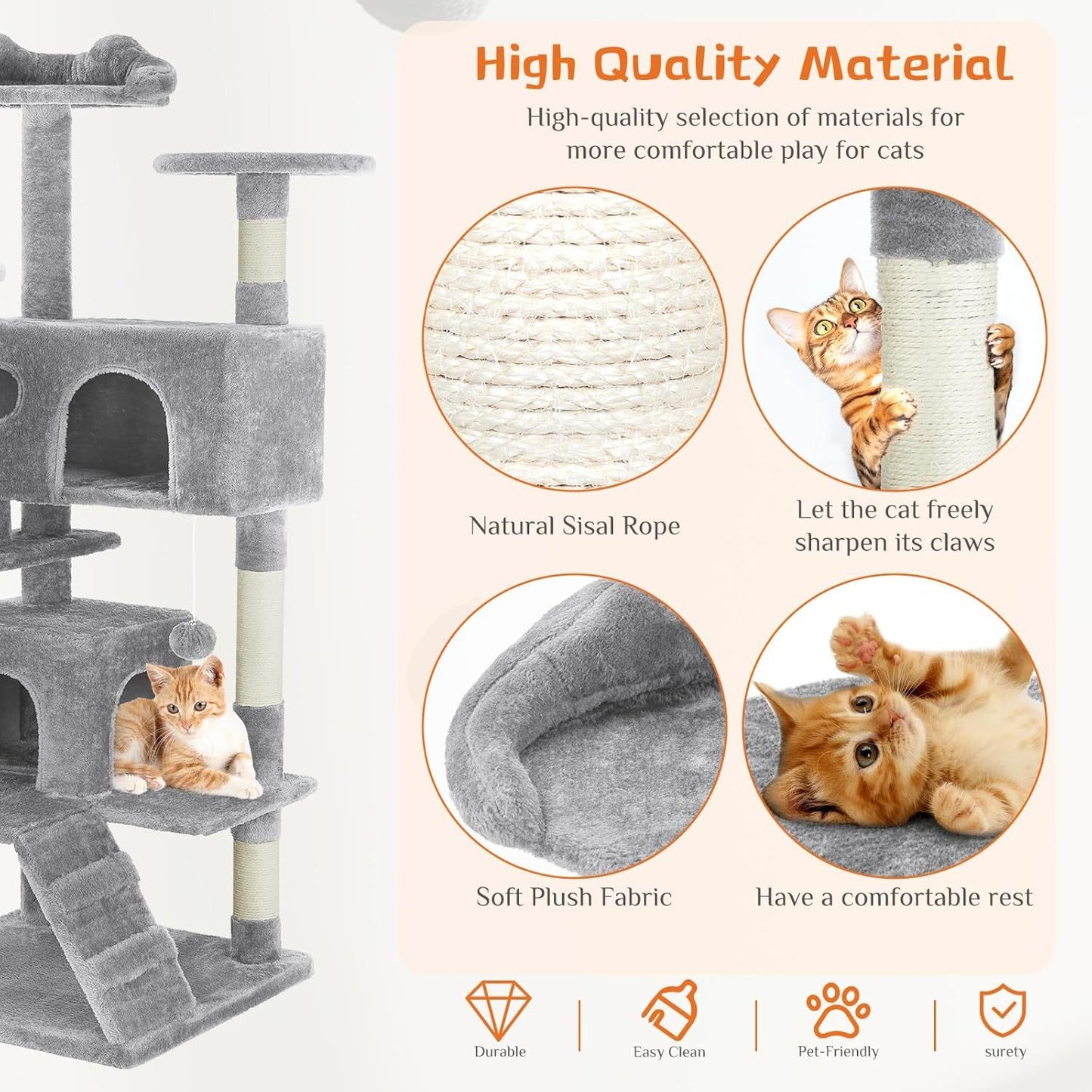 54 Inch Multi-Level Cat Tree Tower