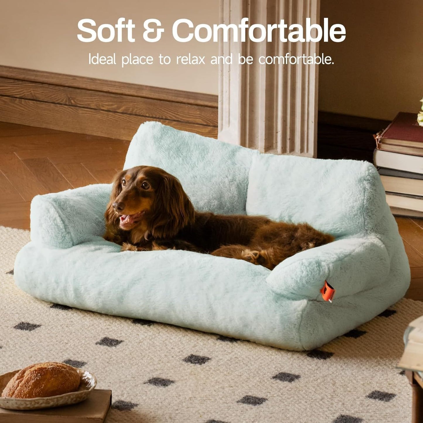MEWOOFUN Plush Cat Bed For Indoor Cats - Washable 26x19x13 Inch Pet Couch With Non-Slip Bottom, Fluffy Small Dog Bed For Puppies & Kittens, Blue