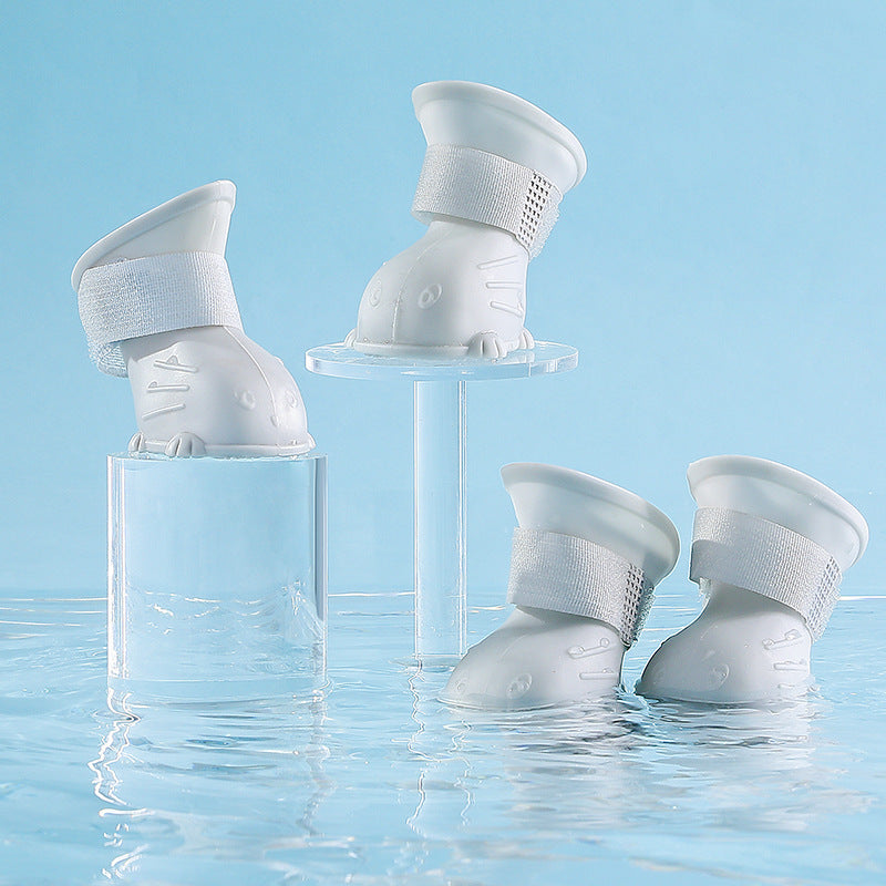Wefulfil Dog 4 Piece Rain Boots in white waterproof design with adjustable straps for pet protection