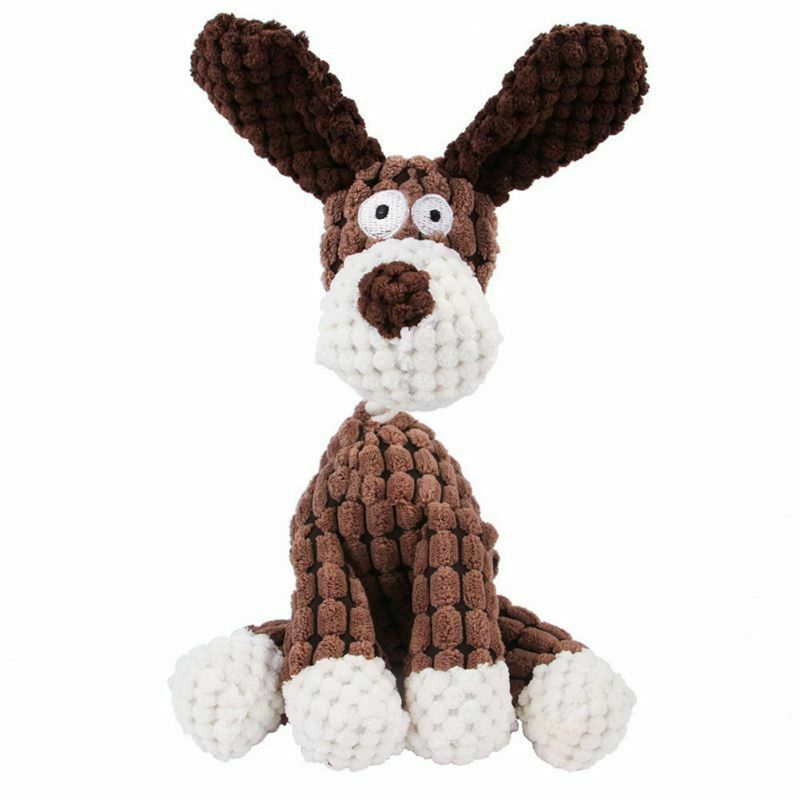 Wefulfil dog chew squeaky toy plush brown and white dog with large ears for pets