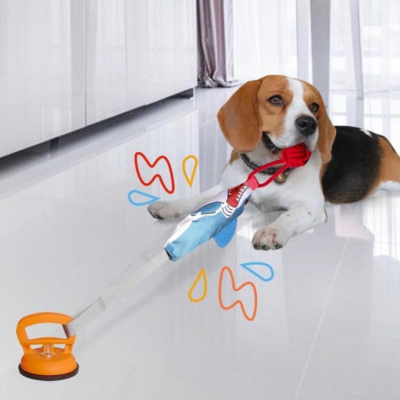 Shark Shaped Interactive Twine Rope Ball Dog Pet Chew Squeaky Toy With Suction Cup