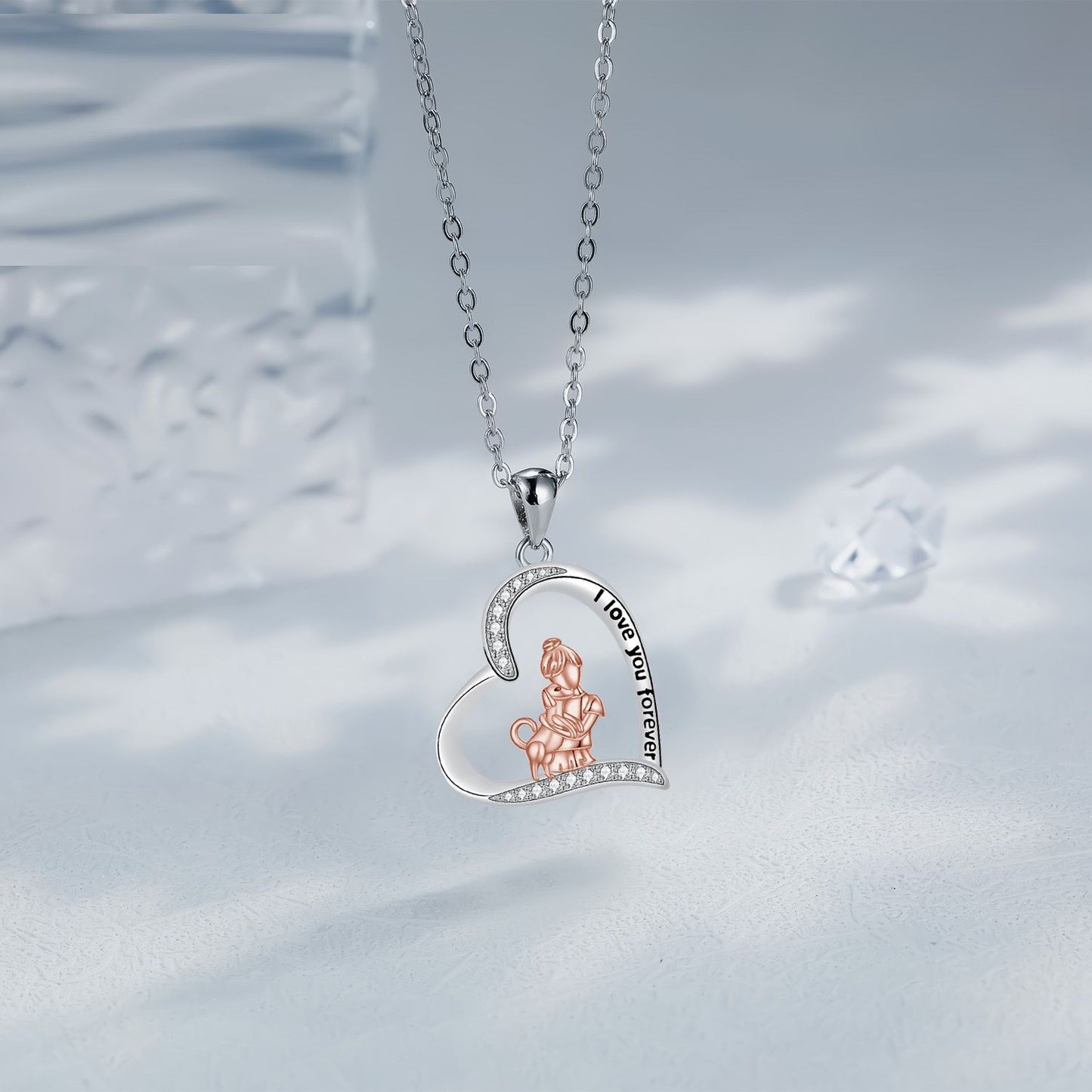 Love Heart Pendant Girl With Dog Necklace