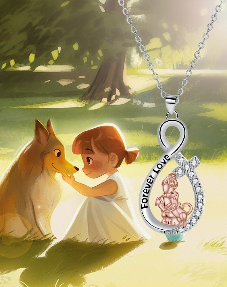 Love Heart Pendant Girl With Dog Necklace