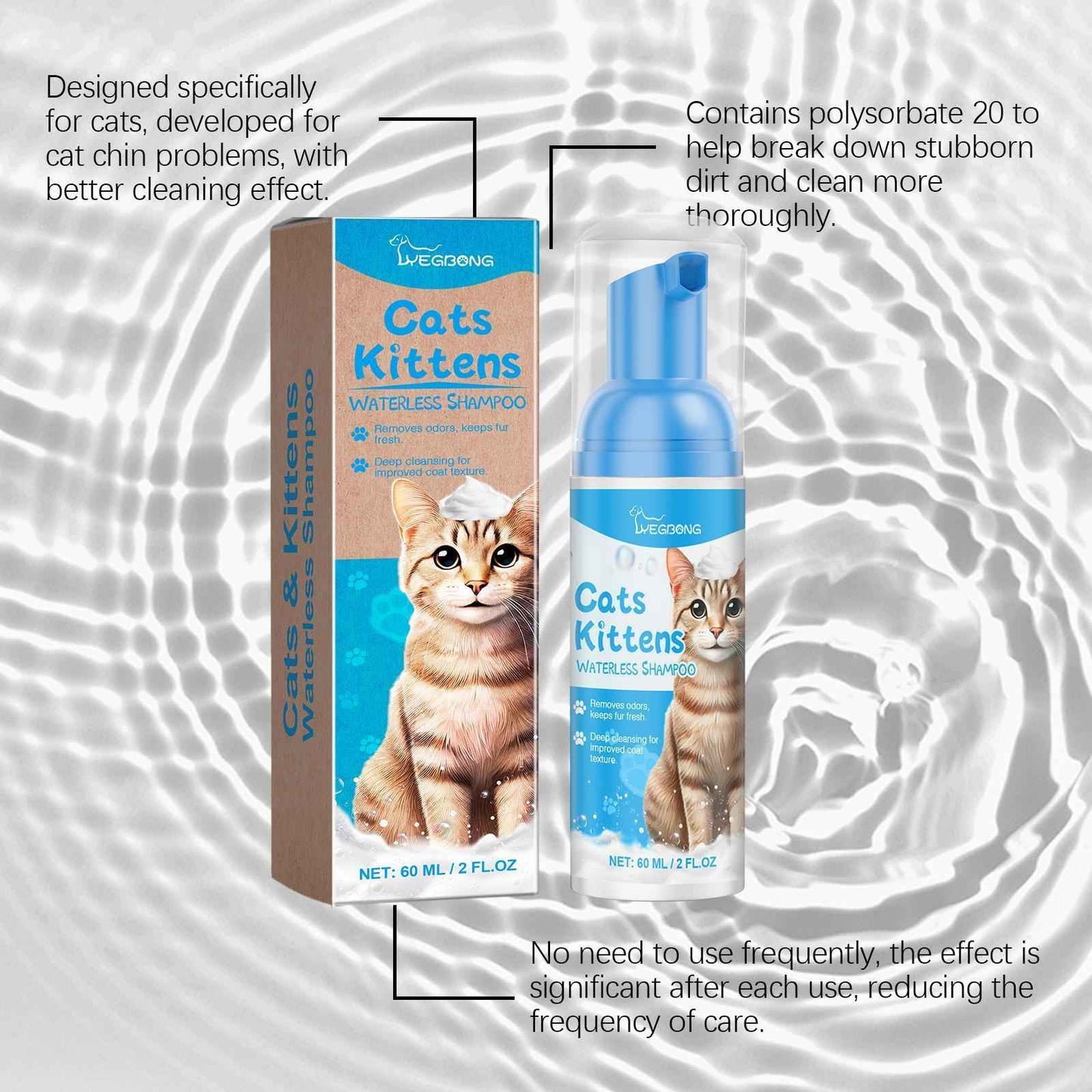 Waterless Cat Shampoo Mousse - No-Rinse Cleaning Foam - Purrfect Pet Haven