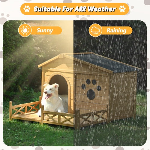 48" Wooden Dog House with Porch - Water-Resistant Asphalt Roof Kennel