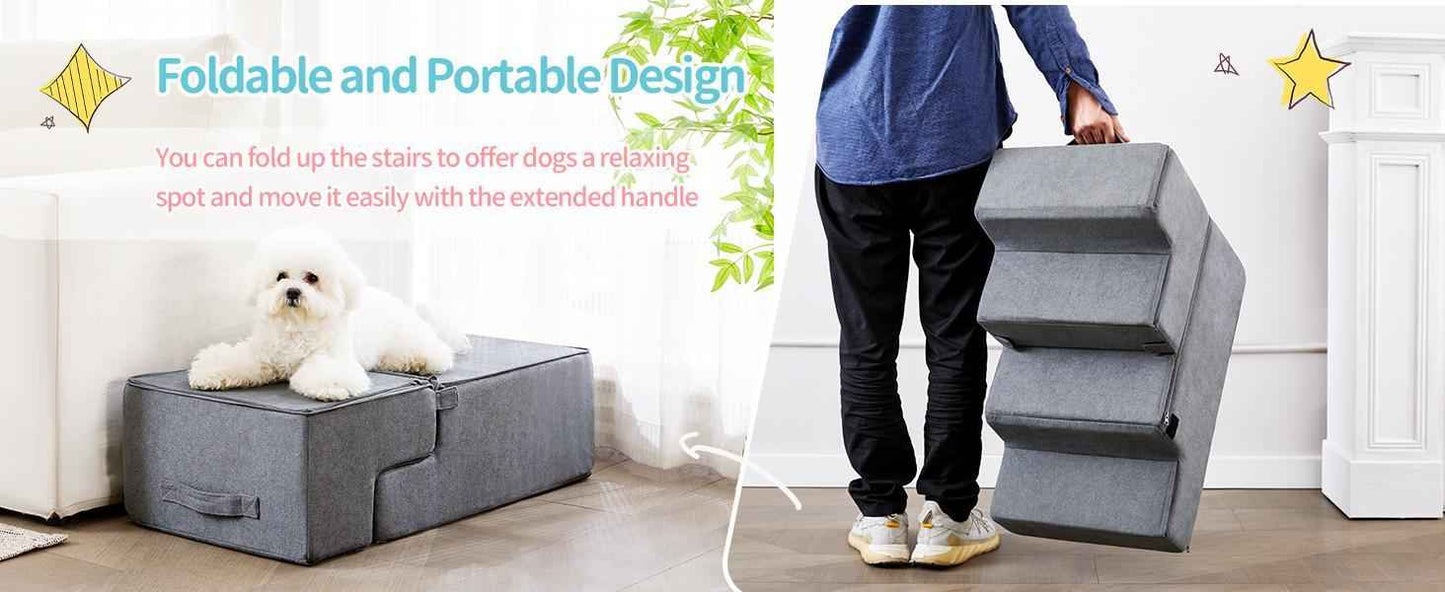 Dog Steps for High Beds - 4-Step Foam Pet Stairs - Purrfect Pet Haven
