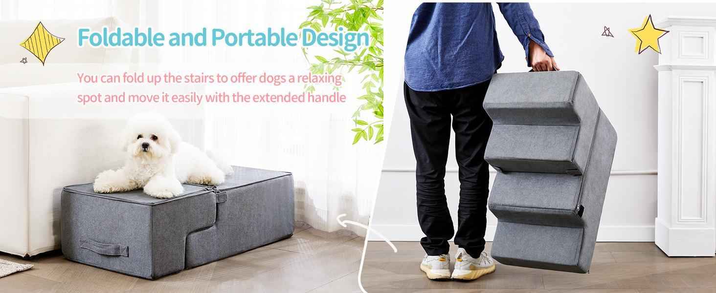 Dog Steps for High Beds - 4-Step Foam Pet Stairs - Purrfect Pet Haven