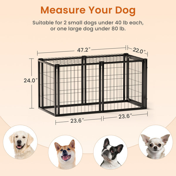 Black Iron 48 Inch Wide Front or Side Door Access Indoor Dog Cage