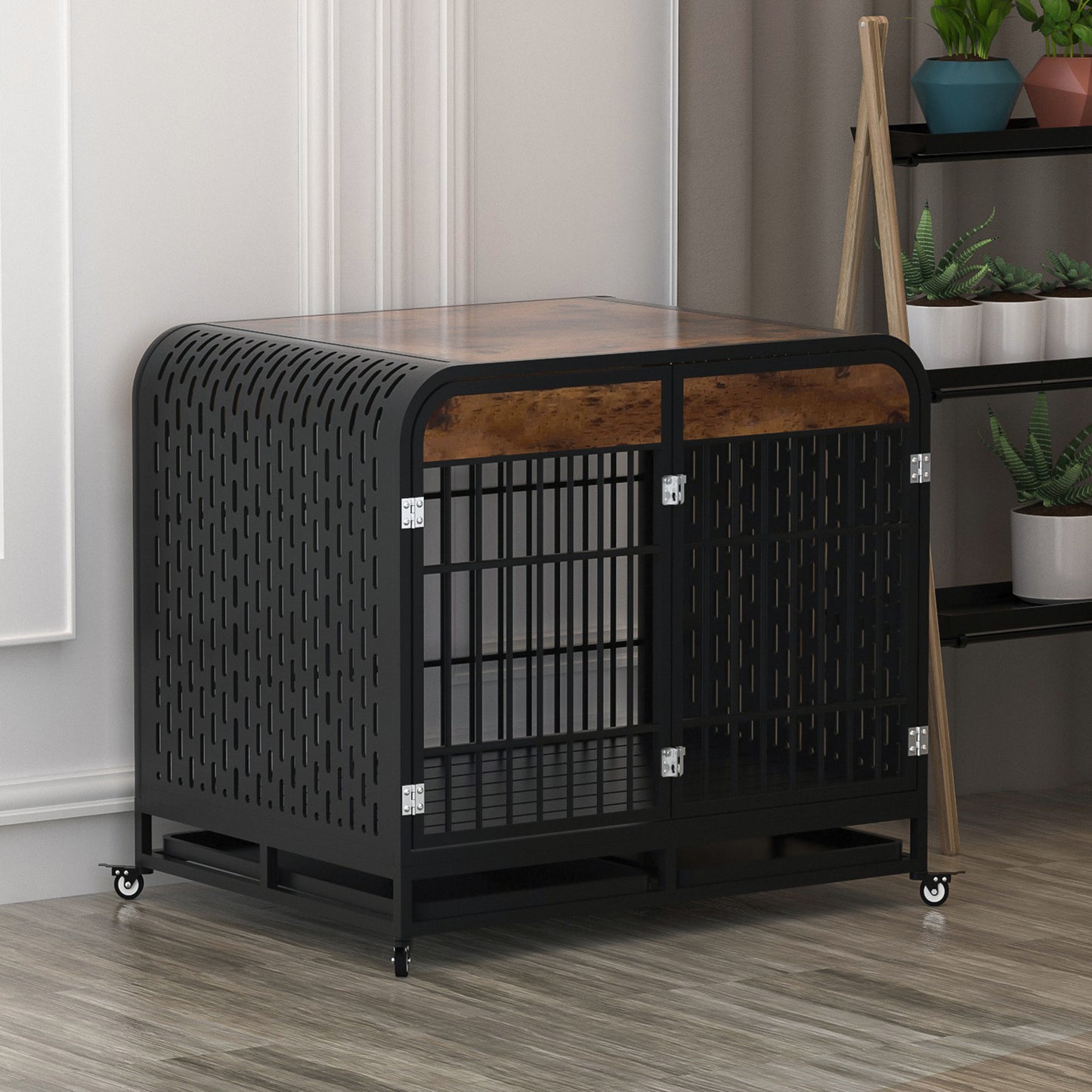 Heavy Duty 42 inch Wooden Table Top Wheeled Furniture Dog Crate